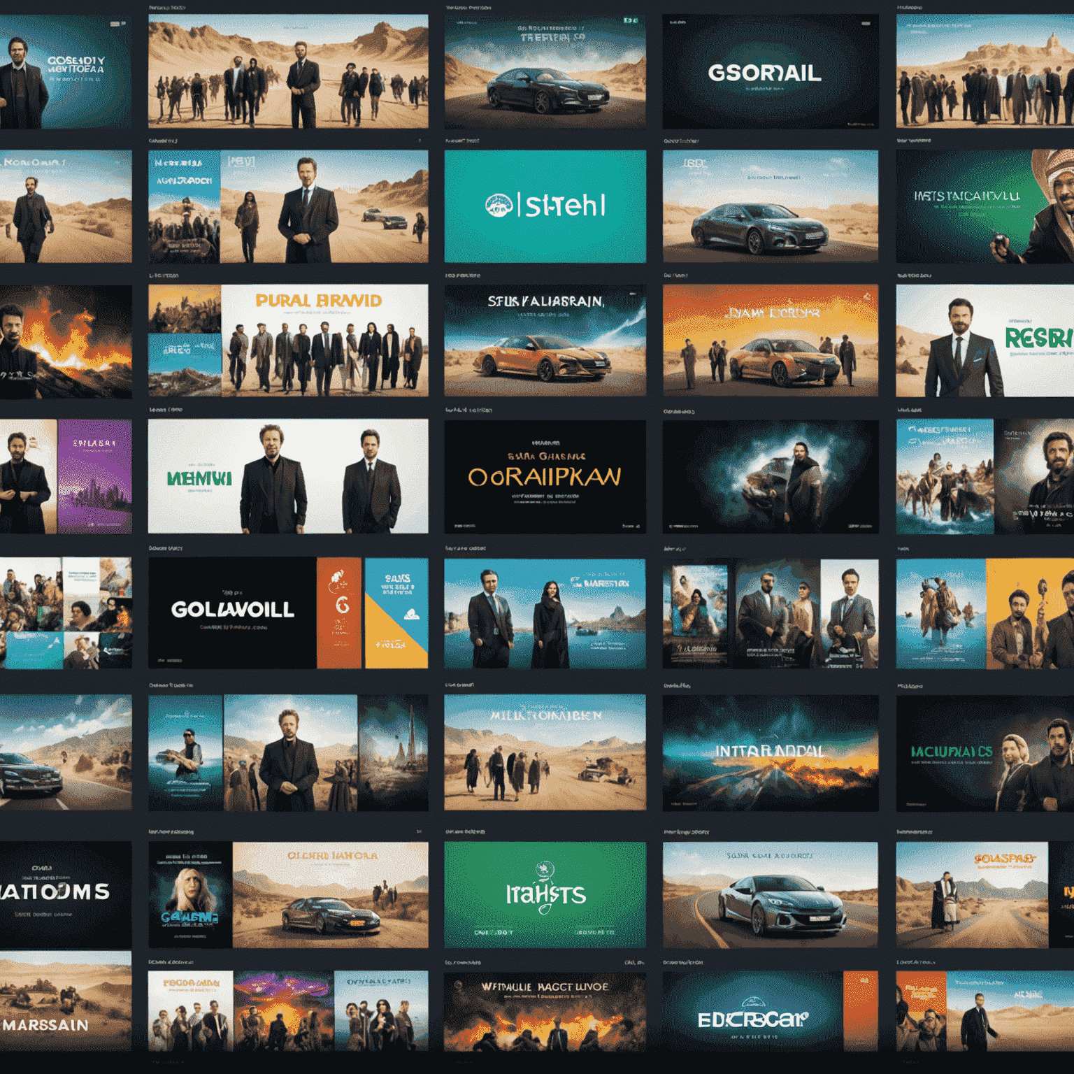 Multiple screens showing various streaming content, including Saudi and international movies and TV shows